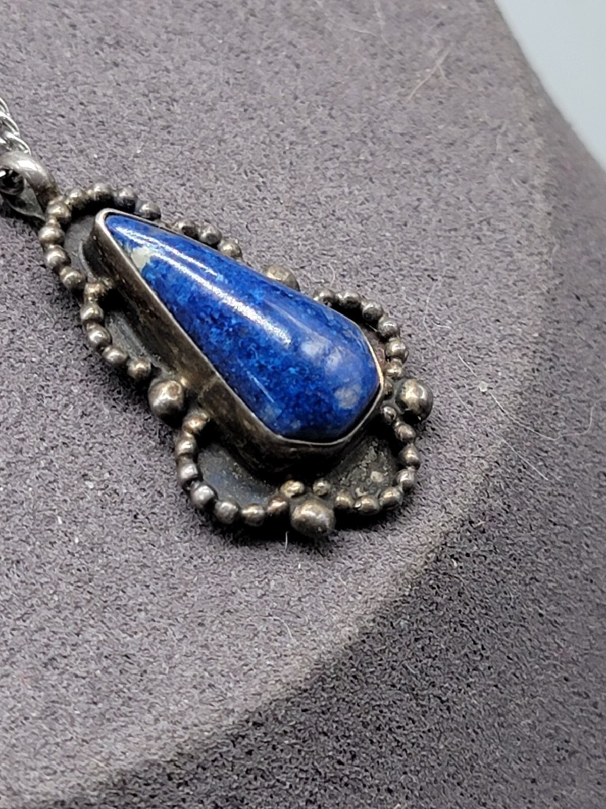 Sterling Silver Teardrop Lapis Lazuli Pendant Necklace 16″ Mixed Metal Chain
