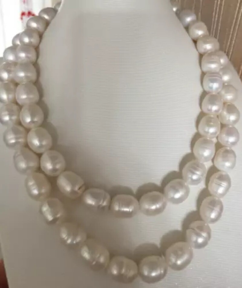 classic 35inch 11-13mm south sea white baroque pearl necklace 925s clasp AAA