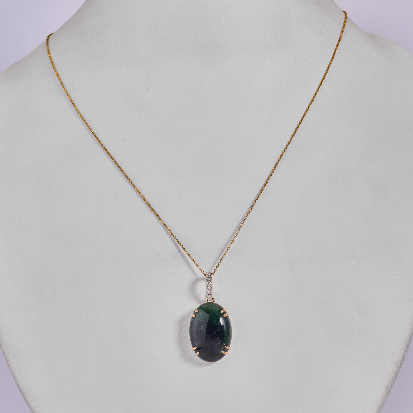 16.55 ct Natural Tourmaline Oval Pendant 14K Solid Gold Minimalist Layering Pave