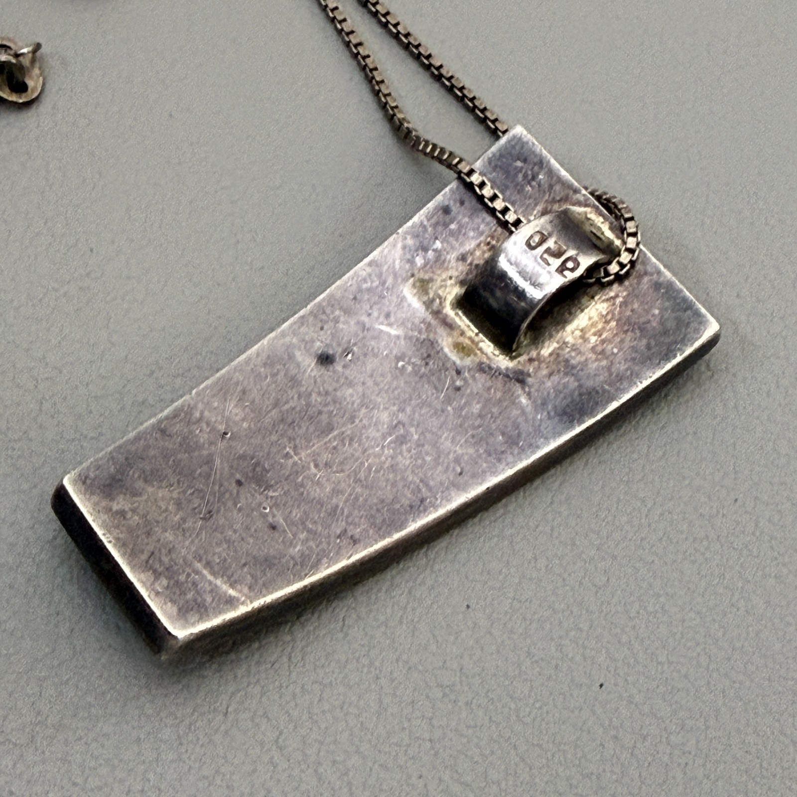 925 Sterling Silver Abalone Shell Pendant Necklace 16″ Box Chain Vintage Italy