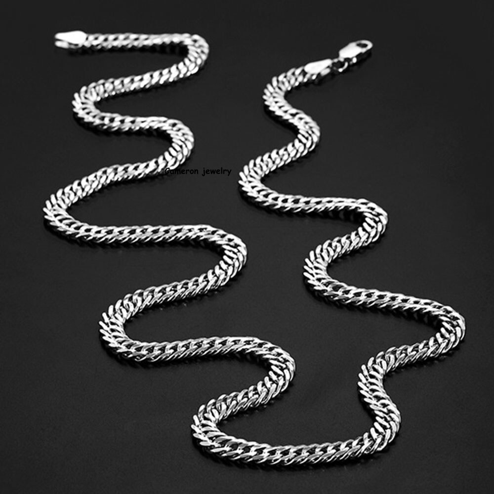 Pure S925 Sterling Silver Chain Men Women 2-5mm Cuban Curb Link Necklace 16-28in