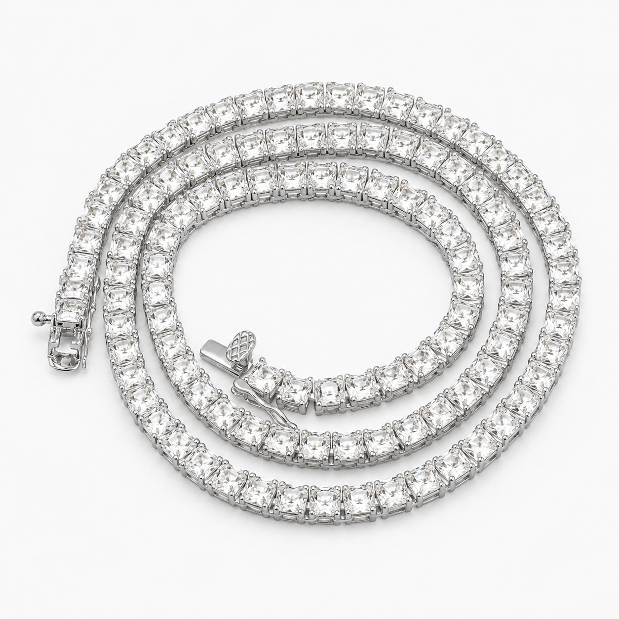 Moissanite Tennis Necklace 3mm Steel Silver Chain 16 18 20 Inch