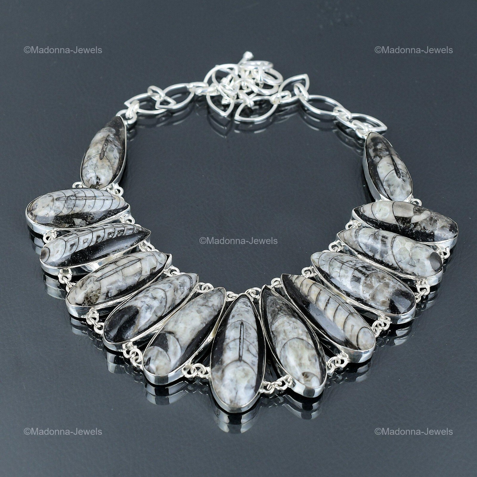 Orthoceras Fossil Gemstone Chain Anniversary Artisan Necklace Jewelry 925 Silver
