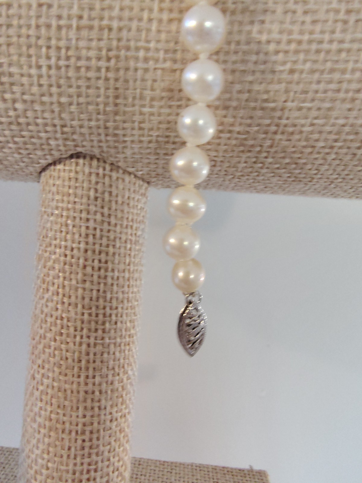 Vintage 14K White Gold Cultured Pearl Strand Bracelet 7″ Hand Knotted Filigree