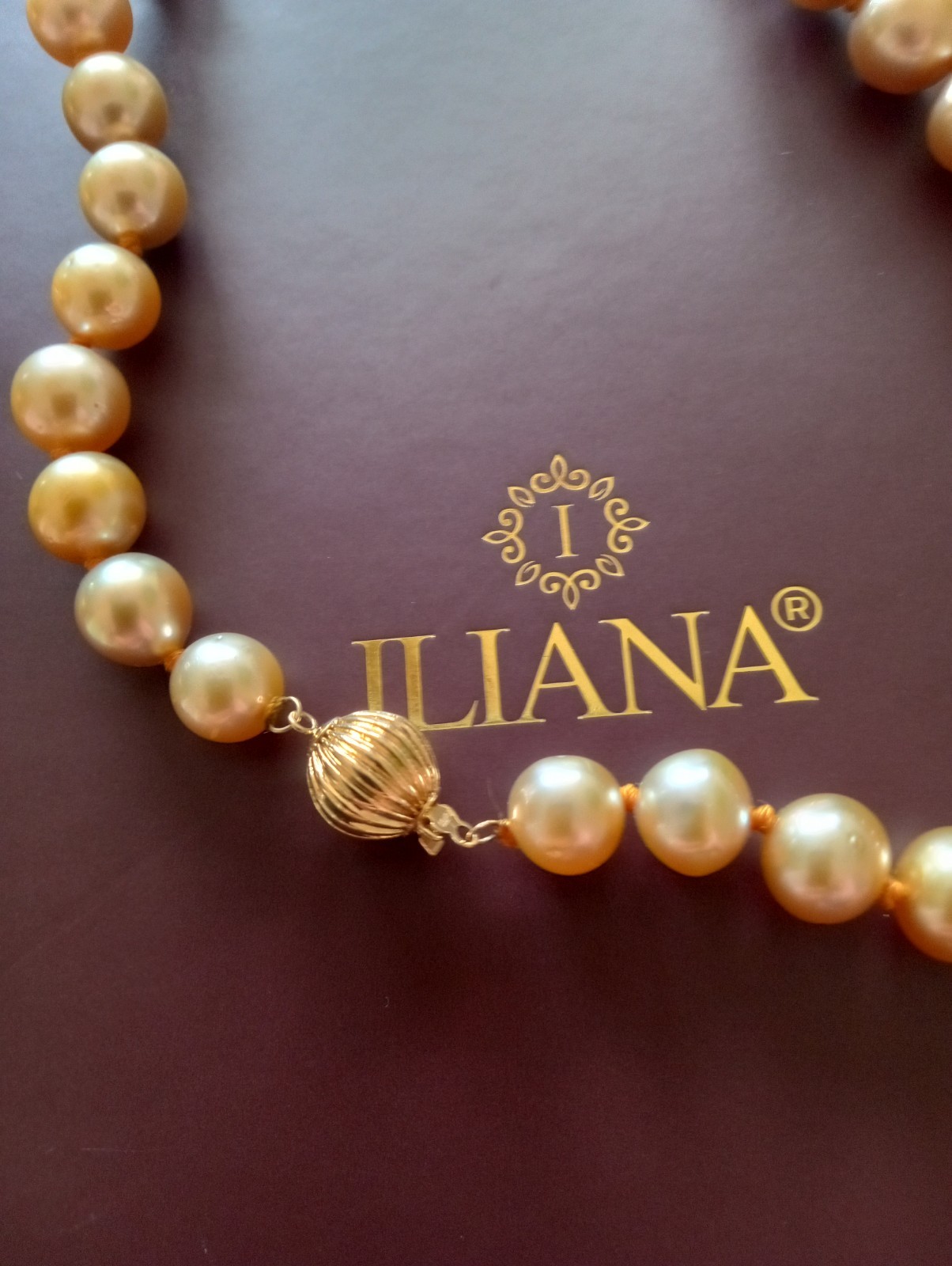 Iliana South Sea Golden Pearl Necklace 18k Yellow Gold 18″ Round Natural 200cts