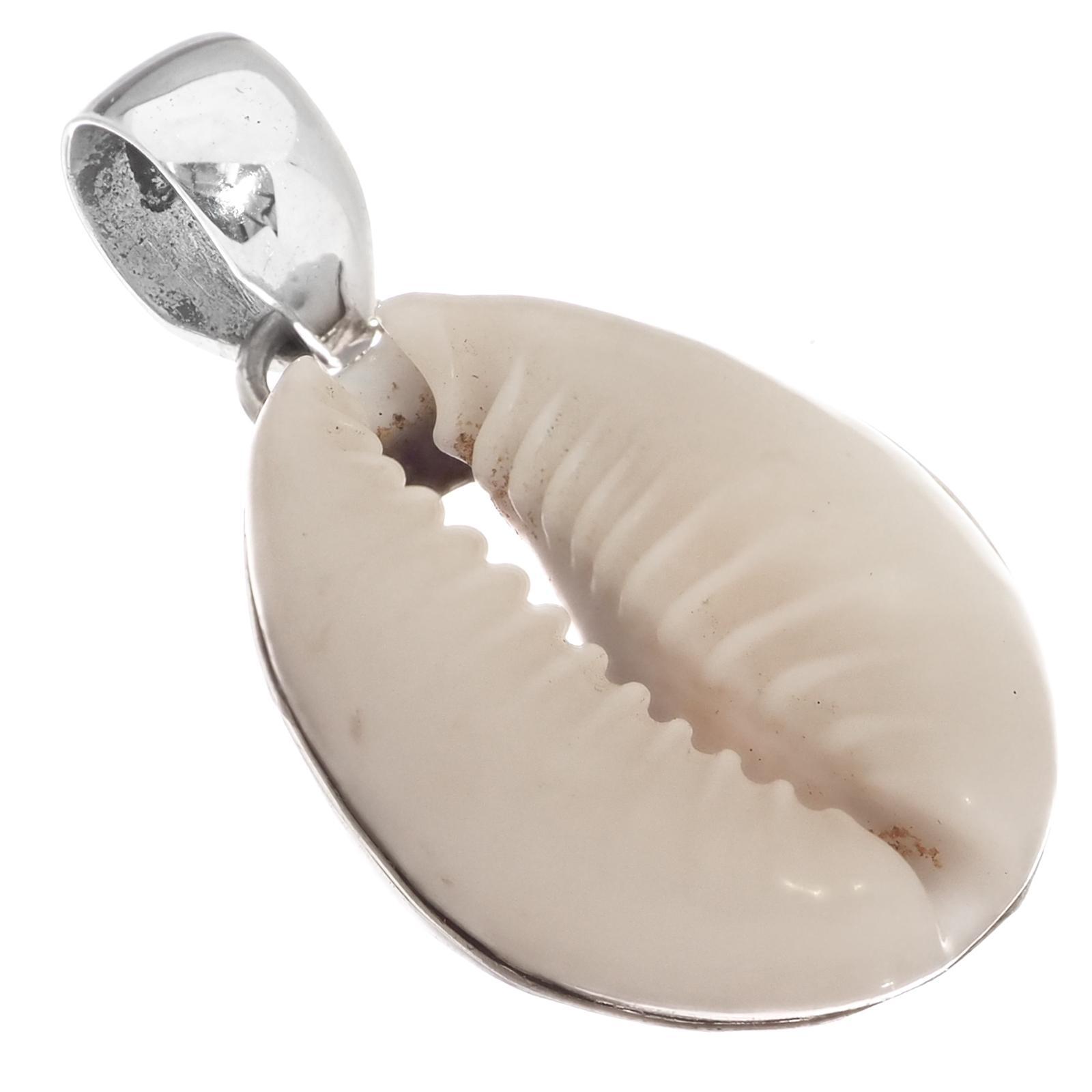 925 Sterling Silver Beach Tropical Cowry Shell Sterling Pendant, 1 1/4″