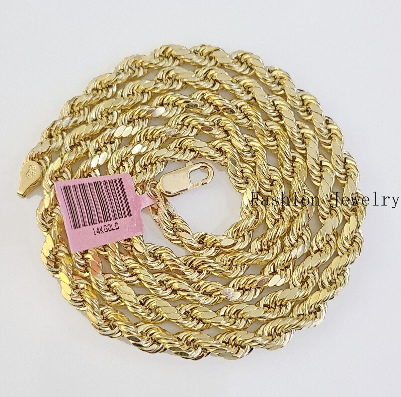 14K Yellow Gold 4mm Rope Chain 22 inch Diamond cut necklace Free Shipping