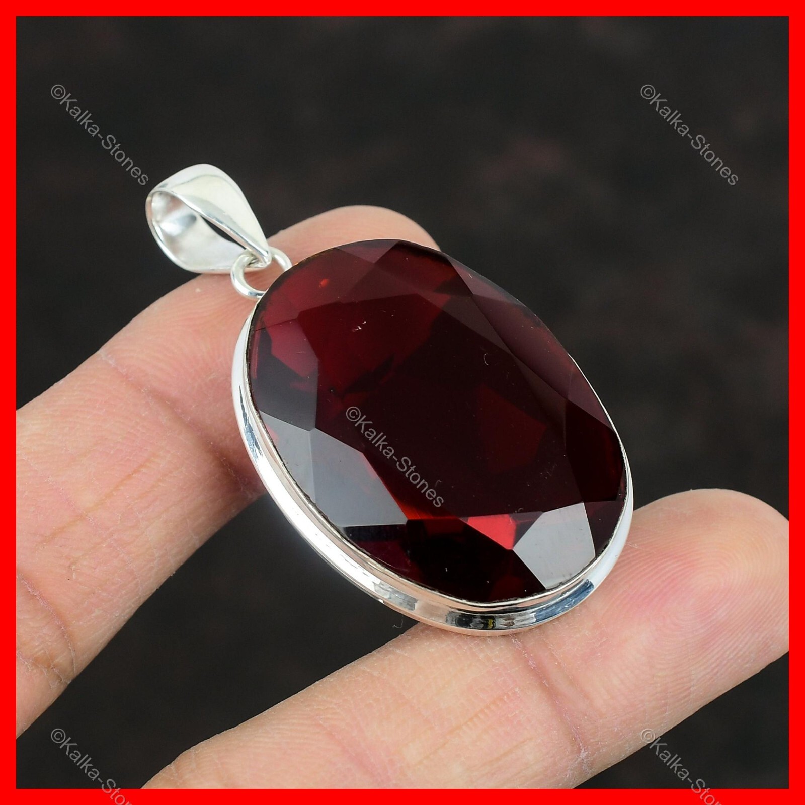 Black Friday Sale Oval Natural Mozambique Garnet Wife Pendant Jewelry 925 Silver