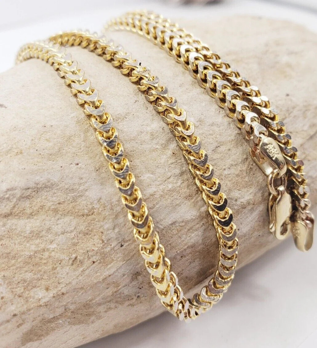 10K Yellow Gold Hollow Franco Chain 2 Tone Diamond Cut 18.02 ” Long x (W)2.90mm