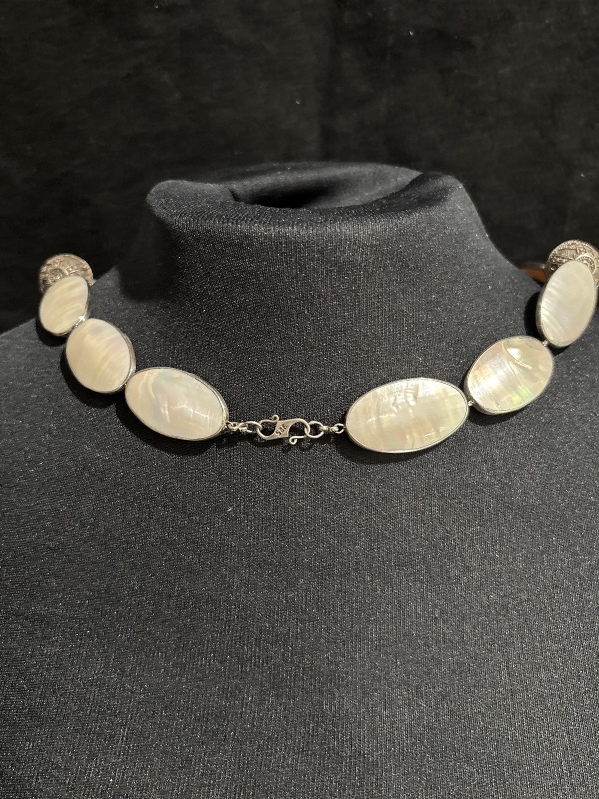 Rare Nautilus Osmena Pearl Antique 925 Silver Necklace 70cm WhiteGray Iridescent