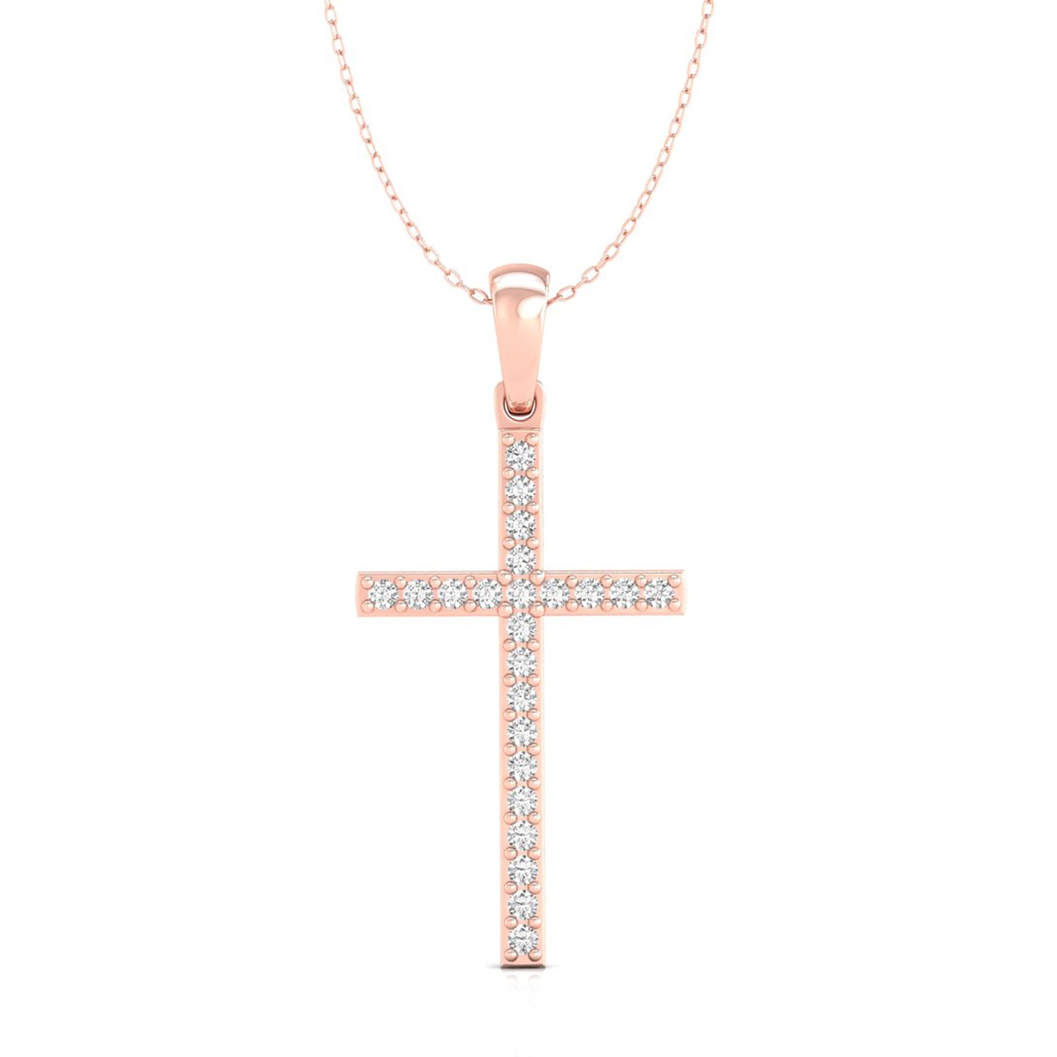 Round Cut Lab Grown Diamond 14K Gold Minimalist Cross Fine Pendant For Gift
