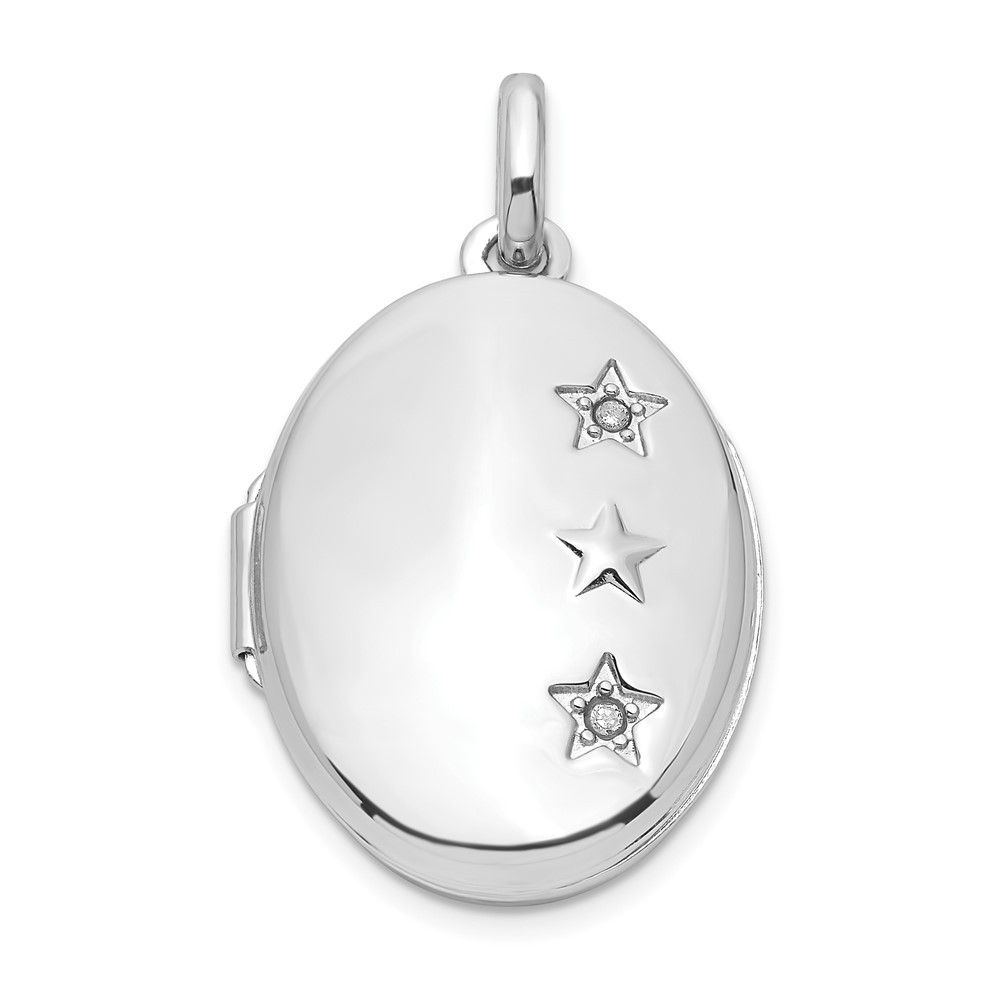 Sterling Silver Rhodium-plated Diamond Stars 20mm Oval Locket Pendant 2.25gm