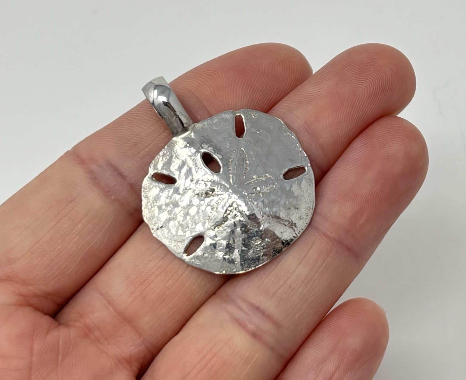 Large Sterling Silver Sand Dollar Shell Necklace Pendant Nautical Beach Theme