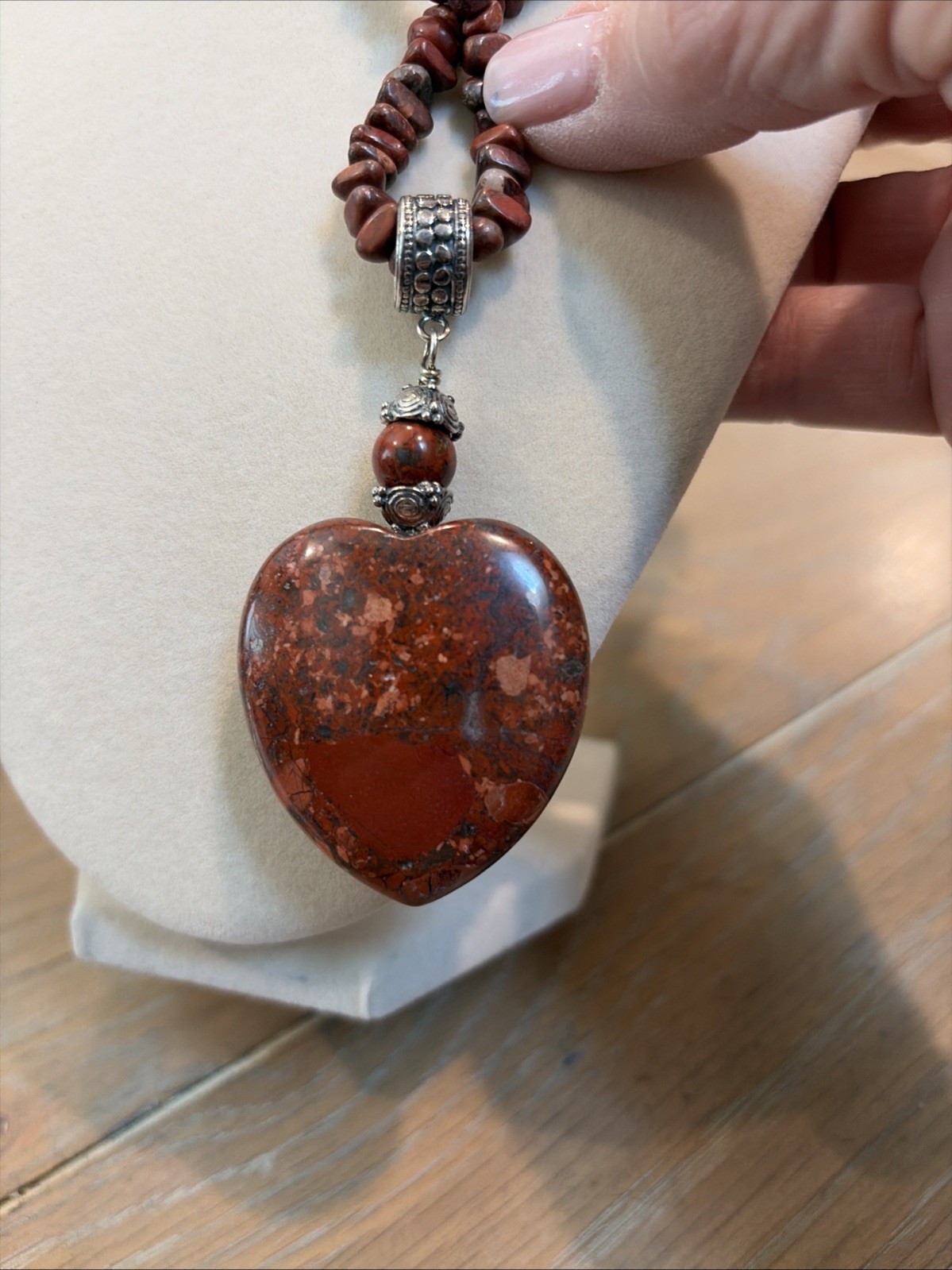 Jay King Mine Finds DTR Sterling Silver Red Jasper Heart Pendant Beaded Necklace