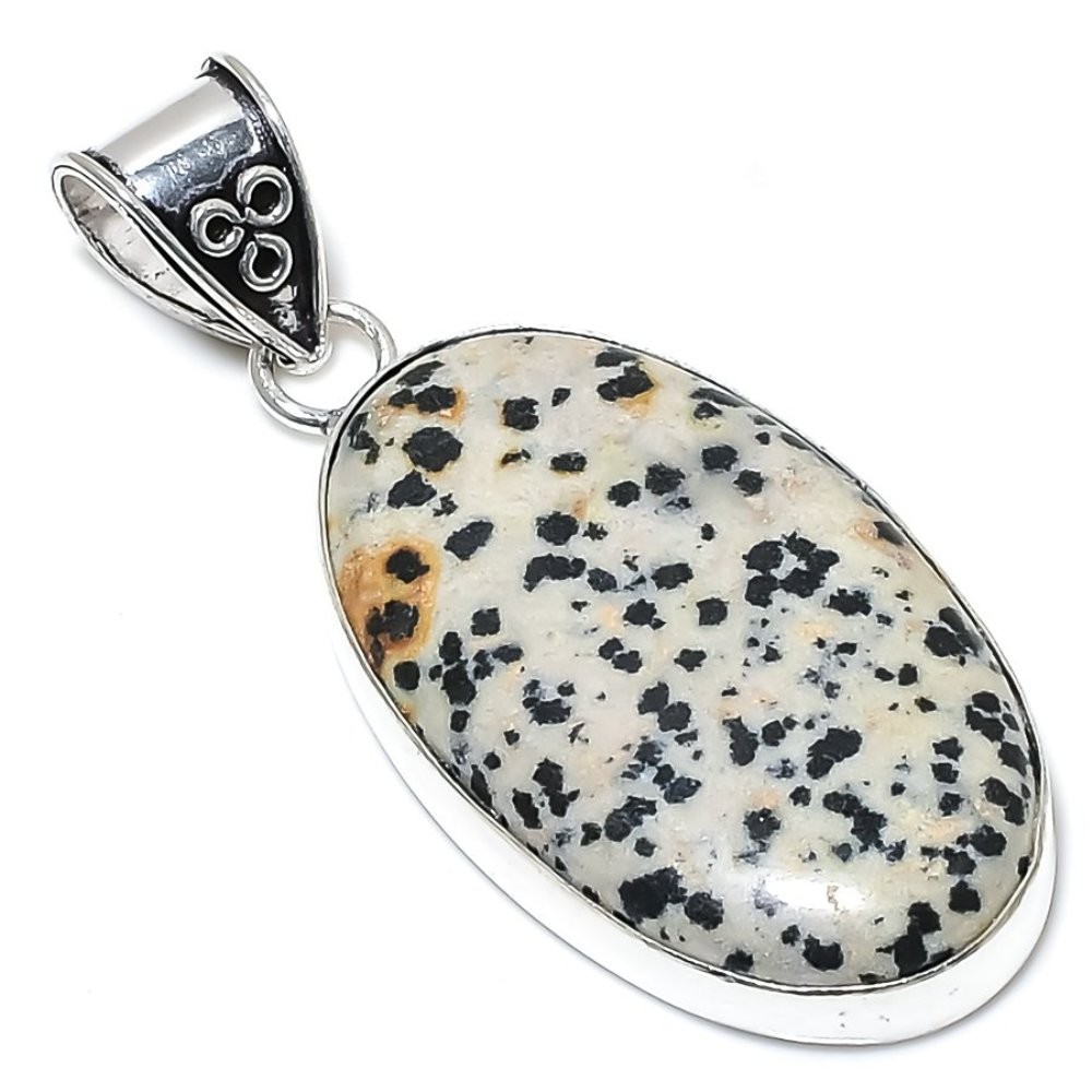 Dalmation Jasper Gemstone 925 Sterling Silver Gift Jewelry Pendant 2.36″ O937
