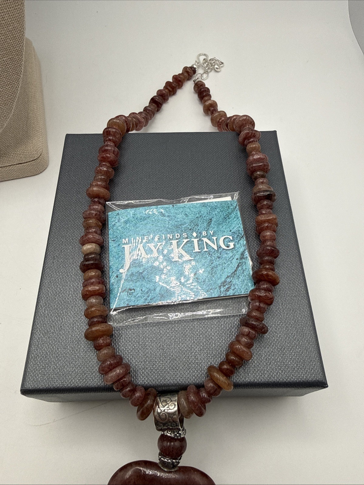 Jay King Natural Nigerian Strawberry Quartz 925 Heart Pendant Necklace