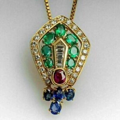 14K Yellow Gold Finish 3Ct Oval Cut Green Emerald Women’s Beauty Charm Pendant