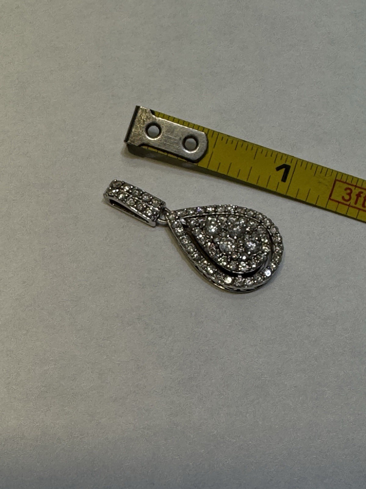 14k White Gold Natural Diamond round cut 1.25ctw Cluster Pendant Teardrop