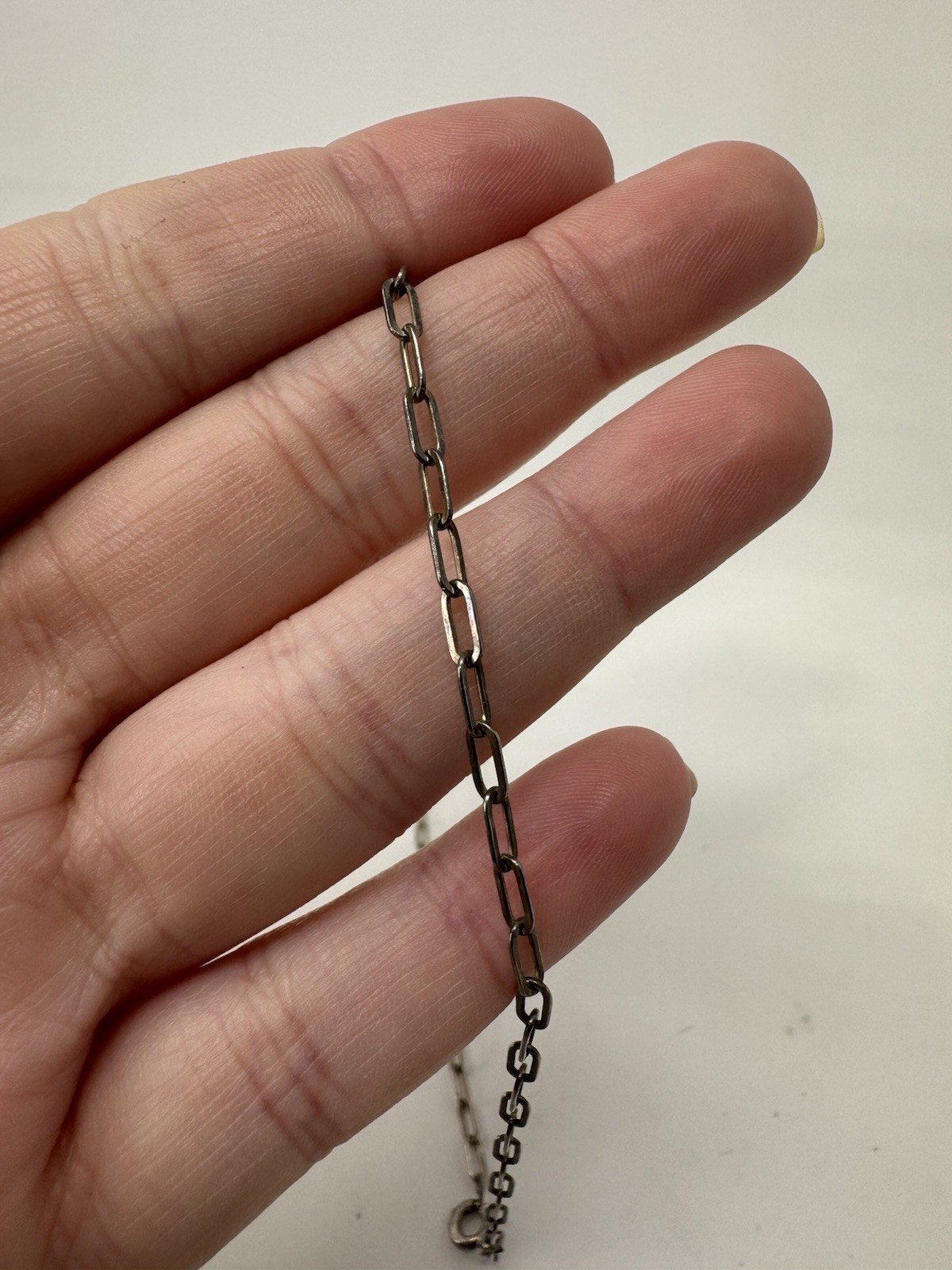 Sterling Silver Elongated Paper clip Chain Necklace (J-398)