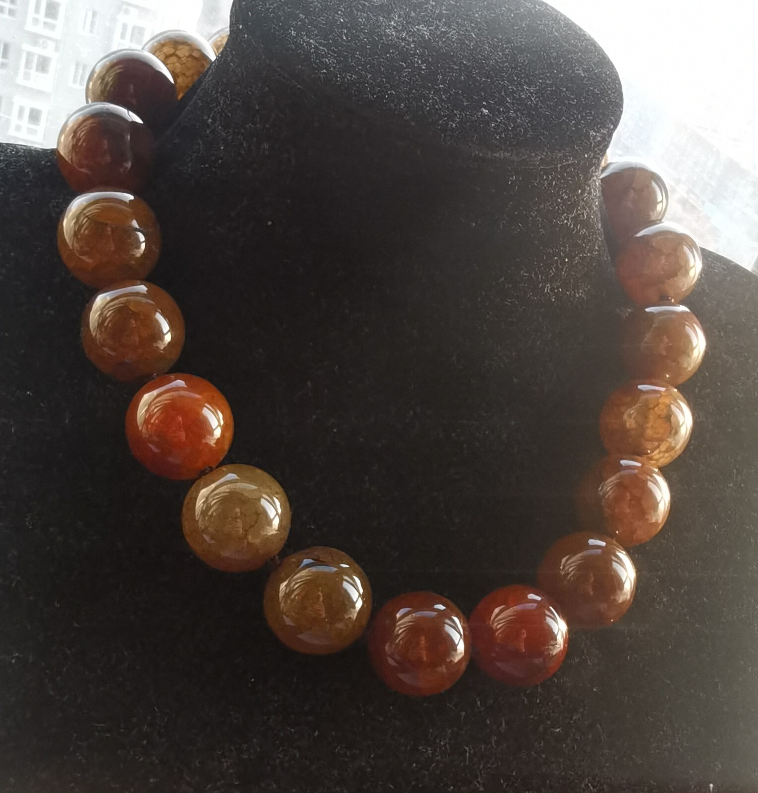 16mm/18mm/20mm Large Round, Brown dragon vein agate stone bead Necklace 16″-24″