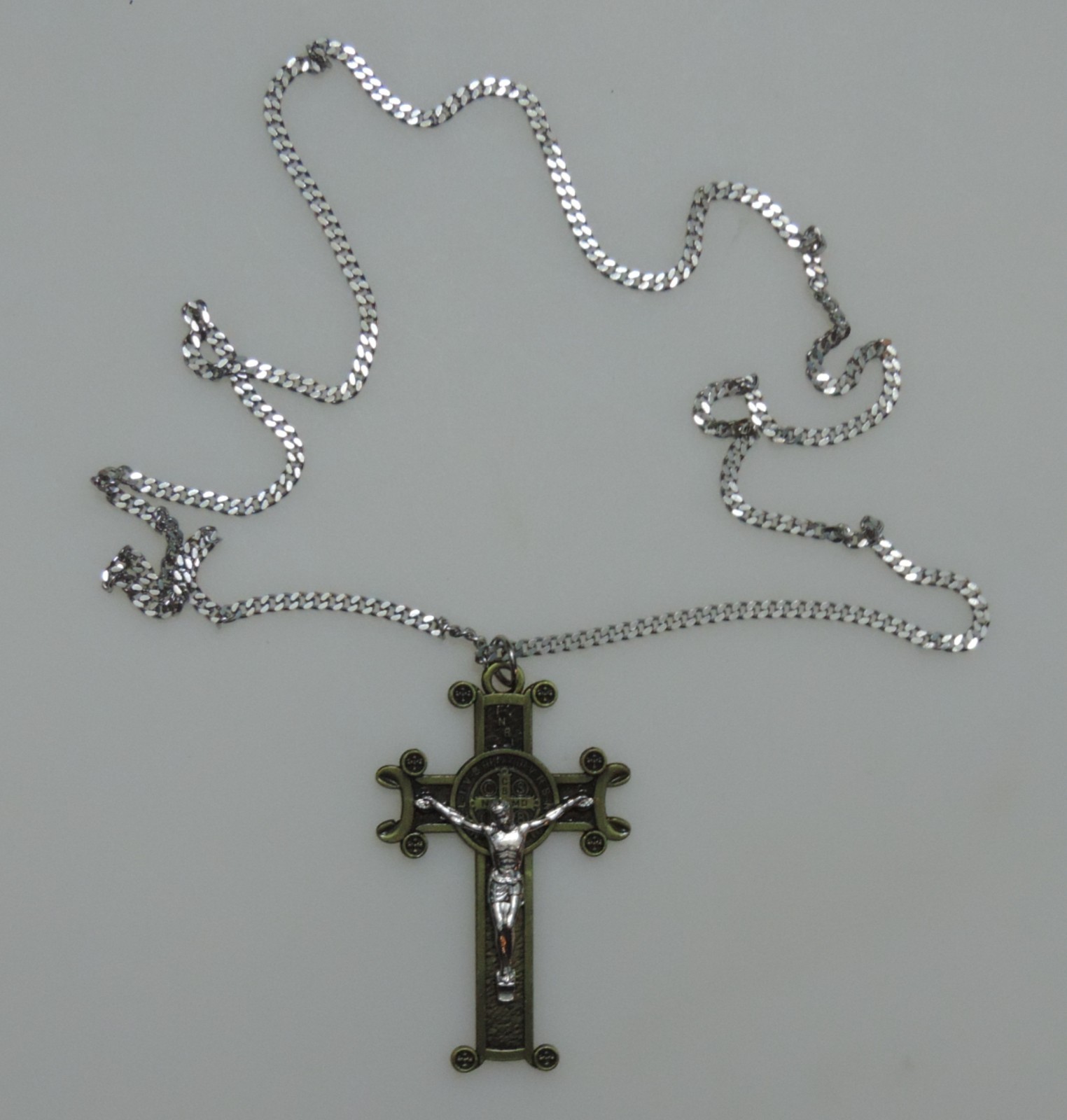 Saint Benedict Scroll Crucifix with a Stainless Steel Chain with/without Clasp