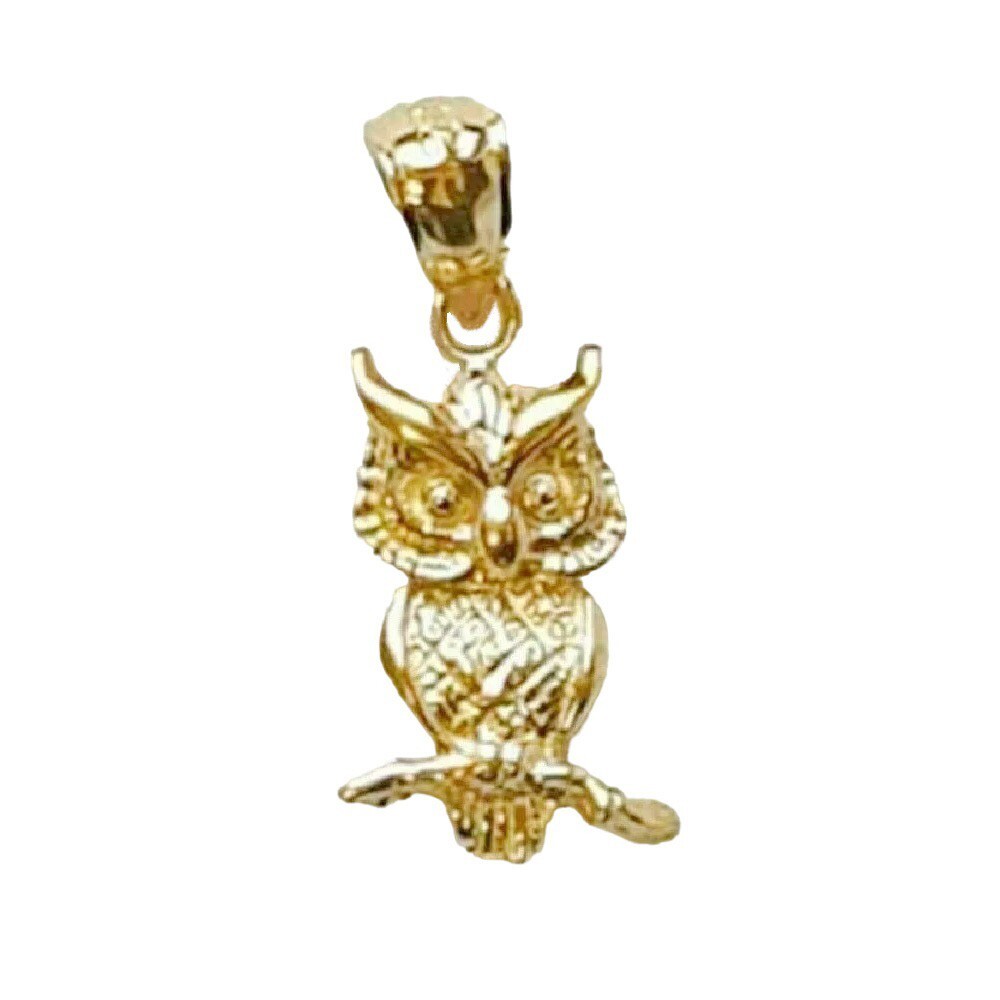 14k Yellow Gold OWL Pendant / Charm, Made in USA