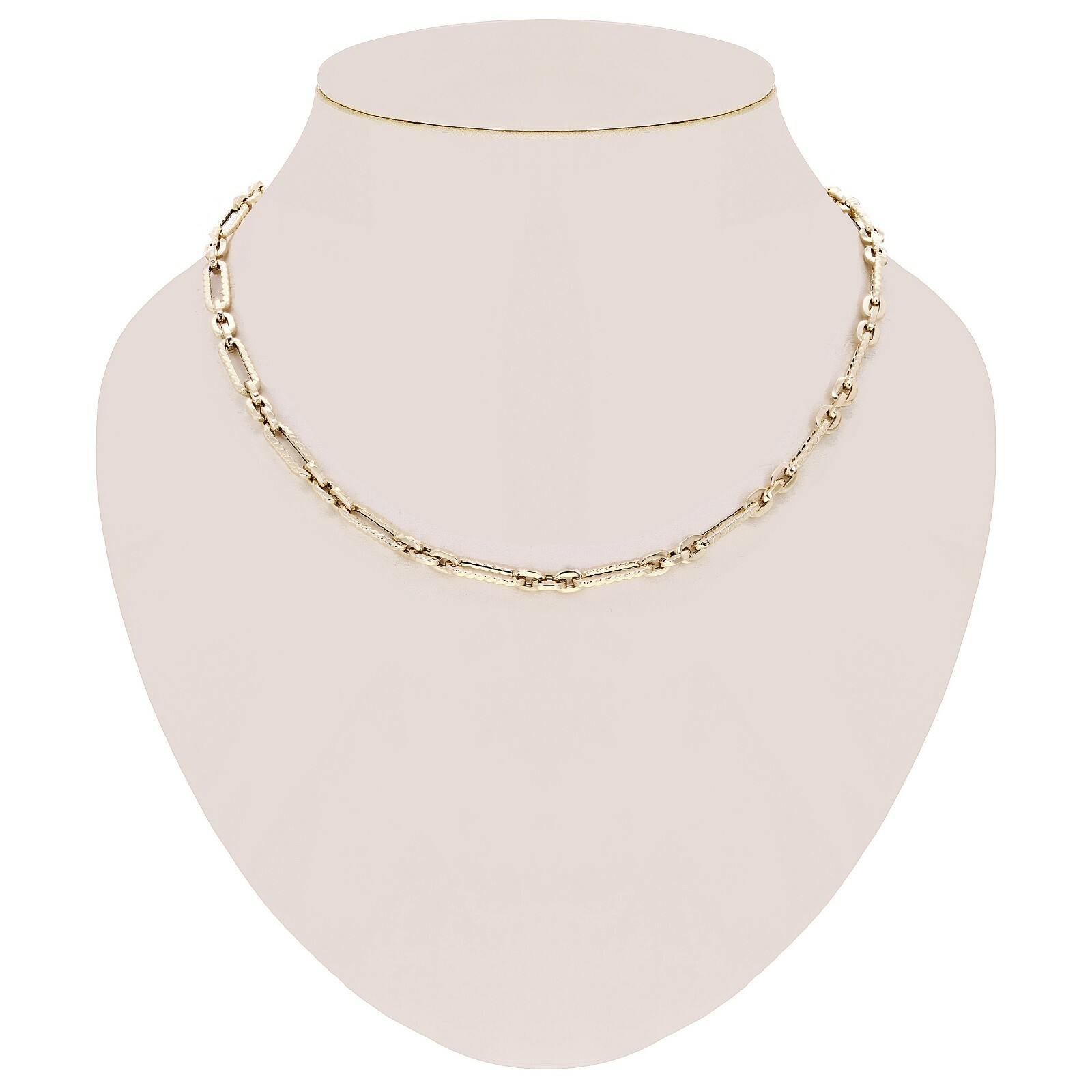 Italian 14k Yellow Gold Hollow Textured Paper Clip Link Necklace 5.6mm 18″ 7.6g
