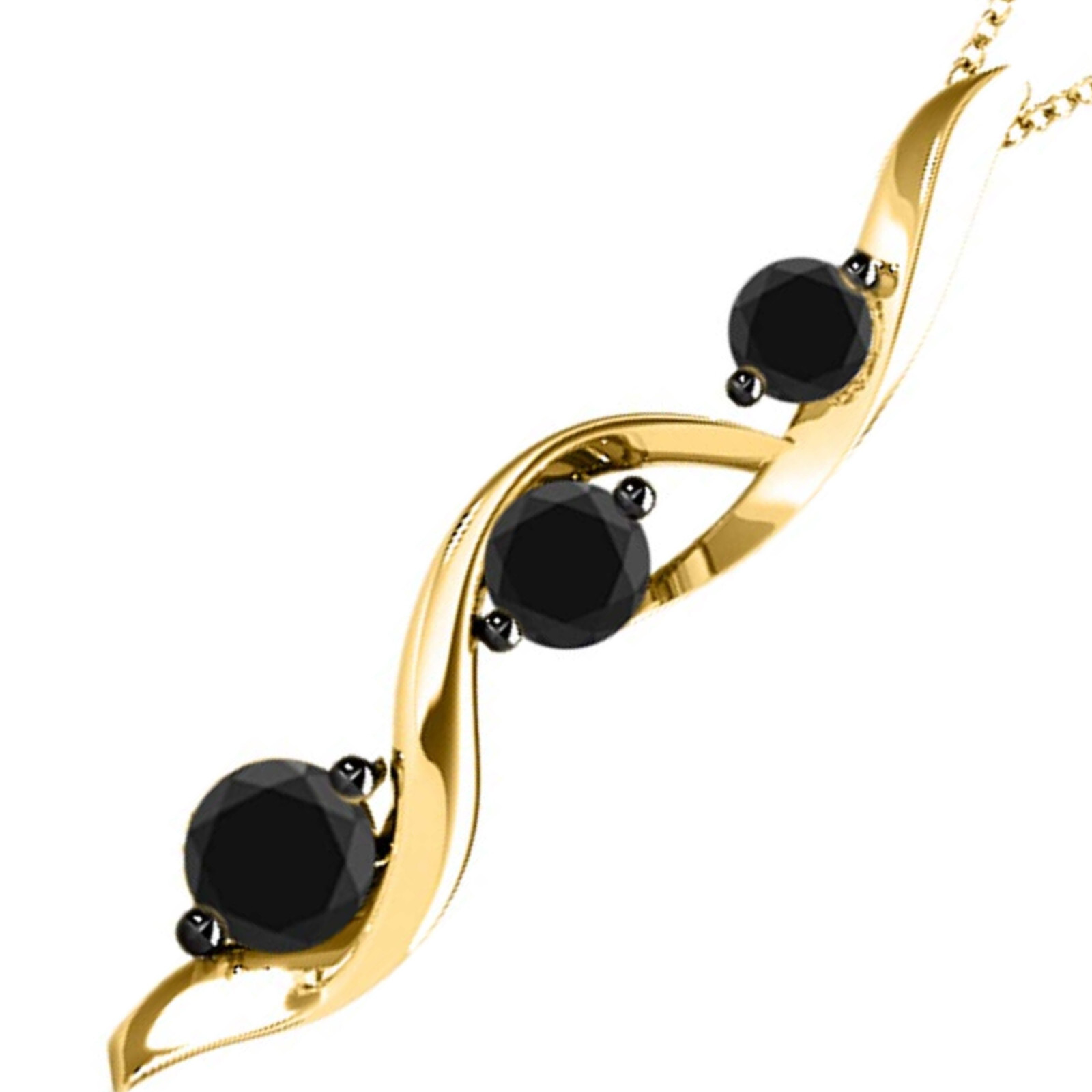 0.75Ct Natural Black Diamond& Journey Shape PendantNecklace for Women in10KGold