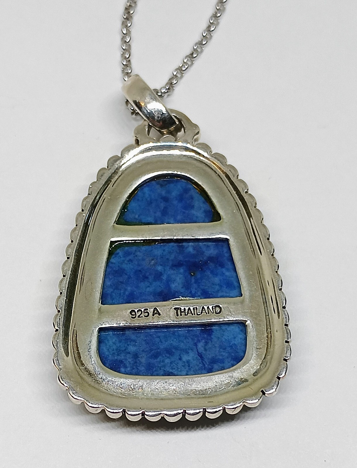Royal Blue Sterling Silver Thailand Carved Sodalite Stone Necklace