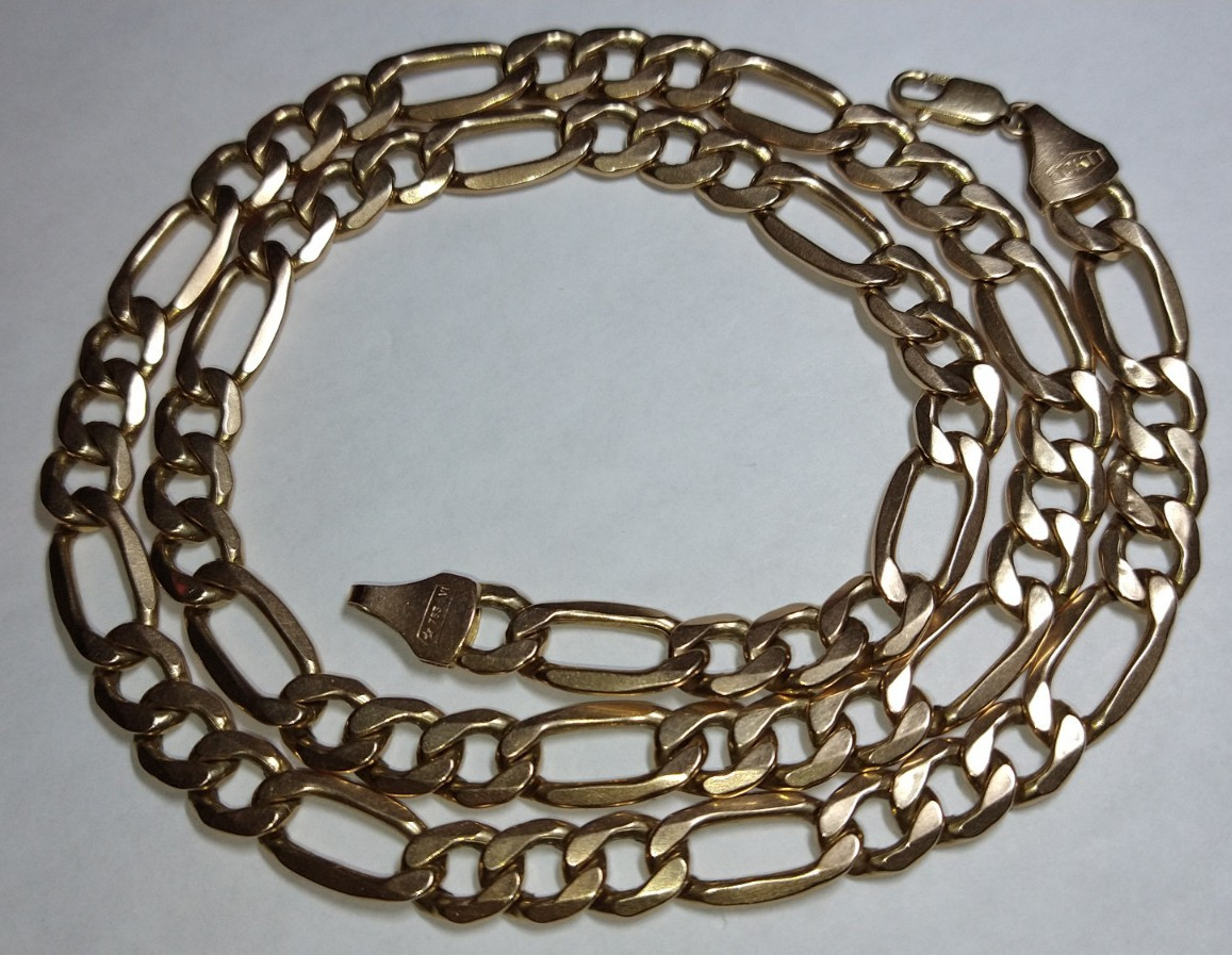 10k gold 8.25mm hollow Italian figaro chain necklace 17.94 grams 22.75″