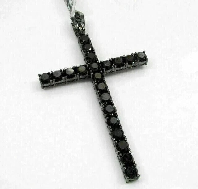 3Ct Round Cut AAA Lab-Created Black Diamond Cross Pendant 14K Black Gold Plated