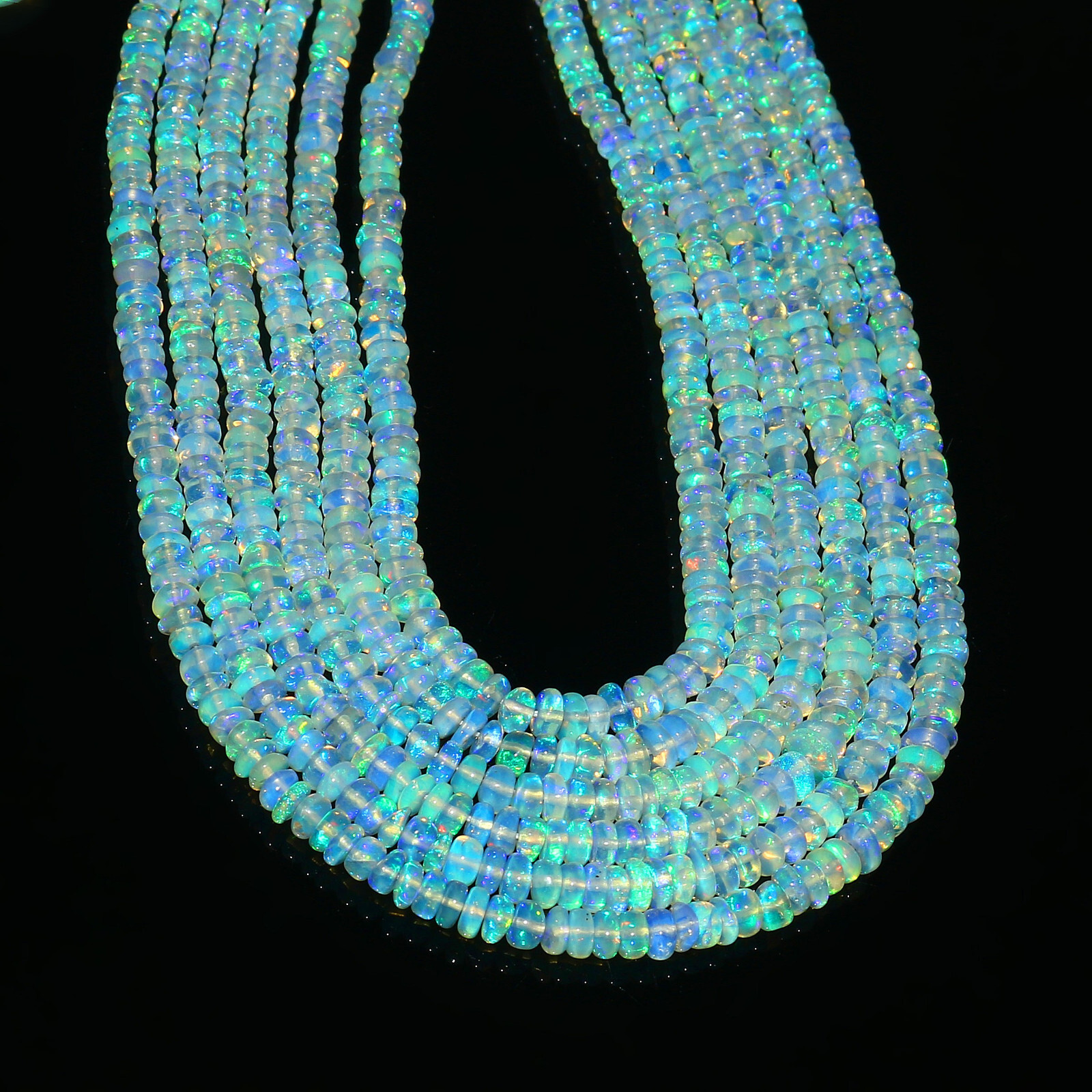 Natural Ethiopian Fire Opal Rondelle Beaded Gemstone 2 Strand Necklace 16 Inches