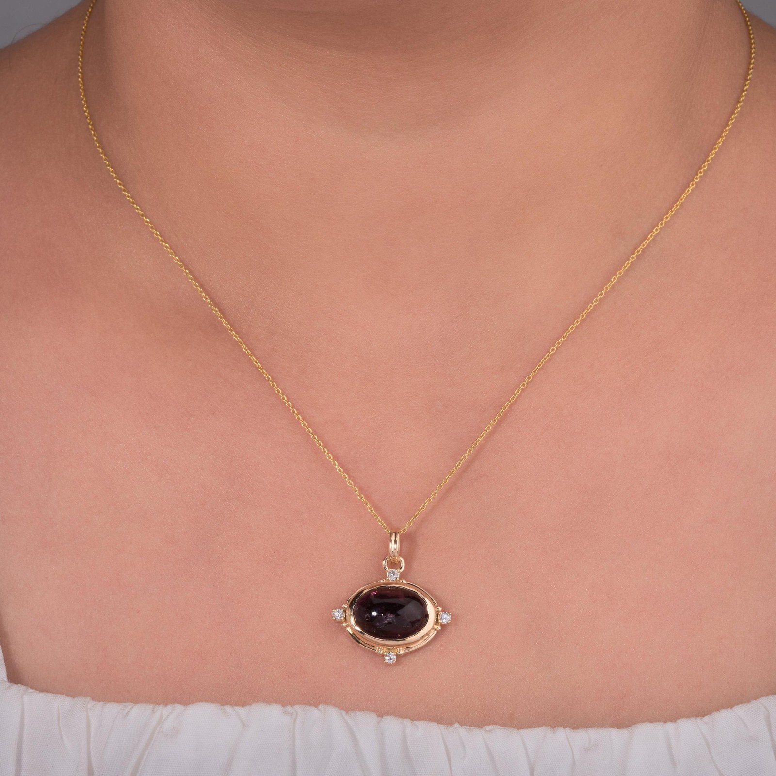 6.56 Natural Rubellite Oval Pendant 14K Gold Solid Gold Starburst Bezel