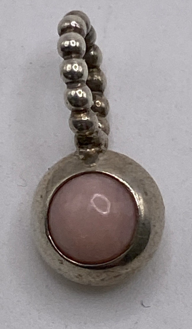 Pandora 925 ALE SS October Birthday Bloom Pink Stone Beaded Pendant 2.7g 5/8”
