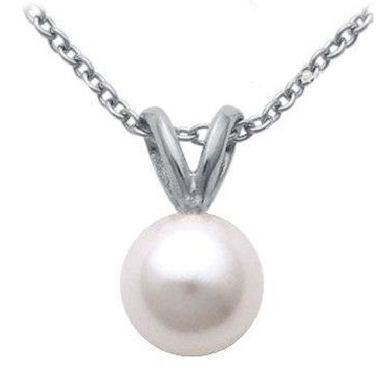 Genuine AAA Cultured White Pearl Pendant in 14K White Gold or 14K Yellow Gold