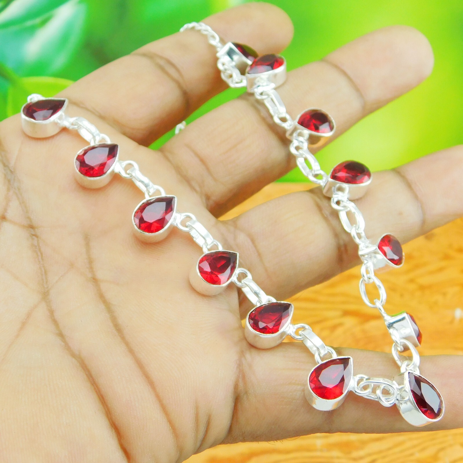 Garnet Gemstone 925 Sterling Silver Handmade Gift Necklace 18″ A19