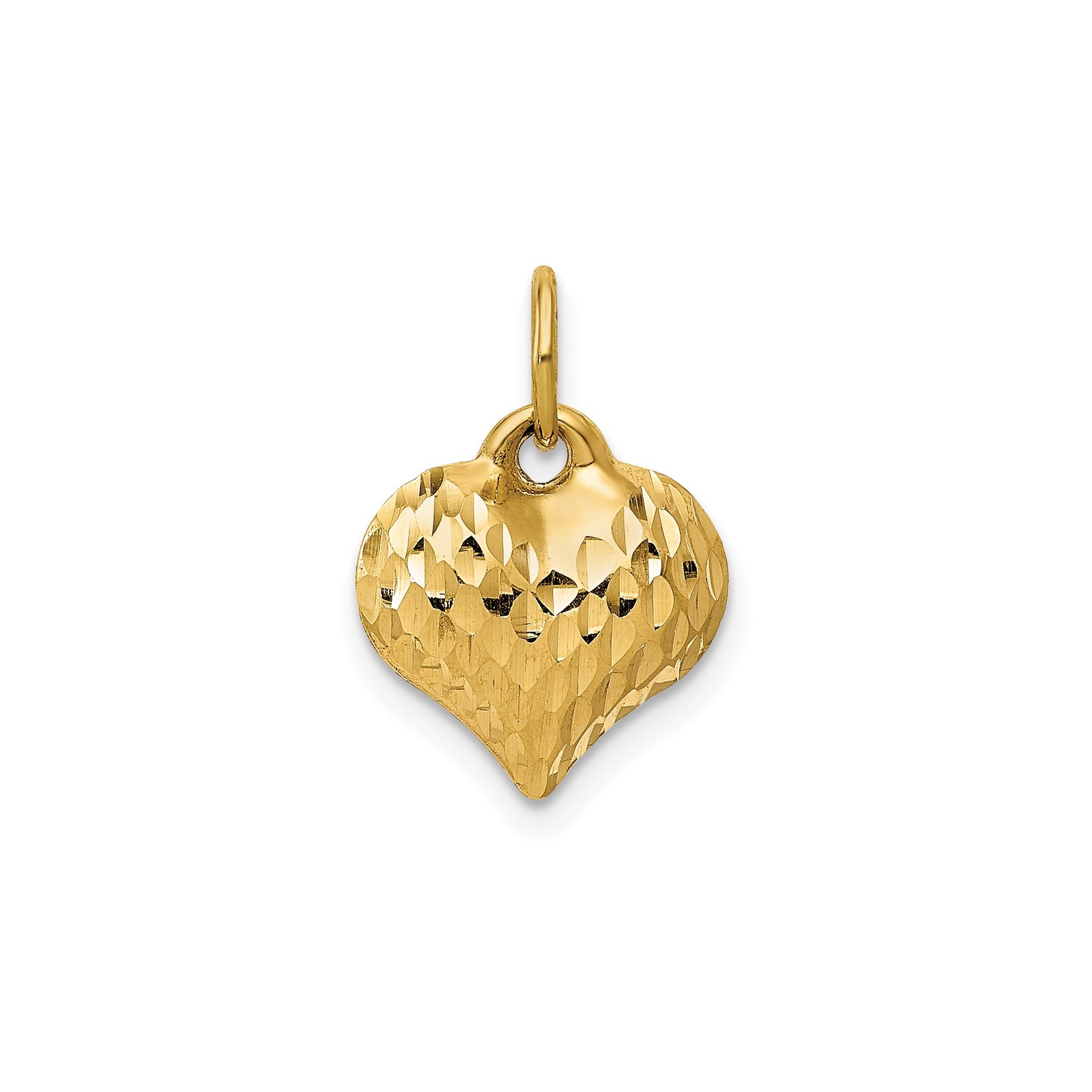 14k Yellow Gold Polished and Textured 3-D Puffed Heart Pendant Necklace Womens