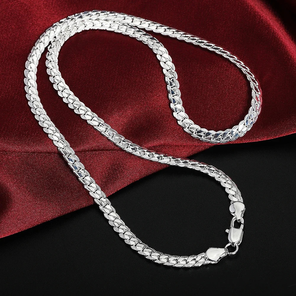 Hot 925 Sterling Silver 6Mm Side Chain 16/18/20/22/24 Inch Necklace for Women Ma