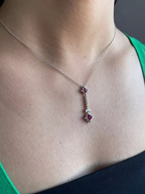 14K White Gold Plated Women’s Beauty Pendant 1Ct Lab Created Ruby Princess Cut