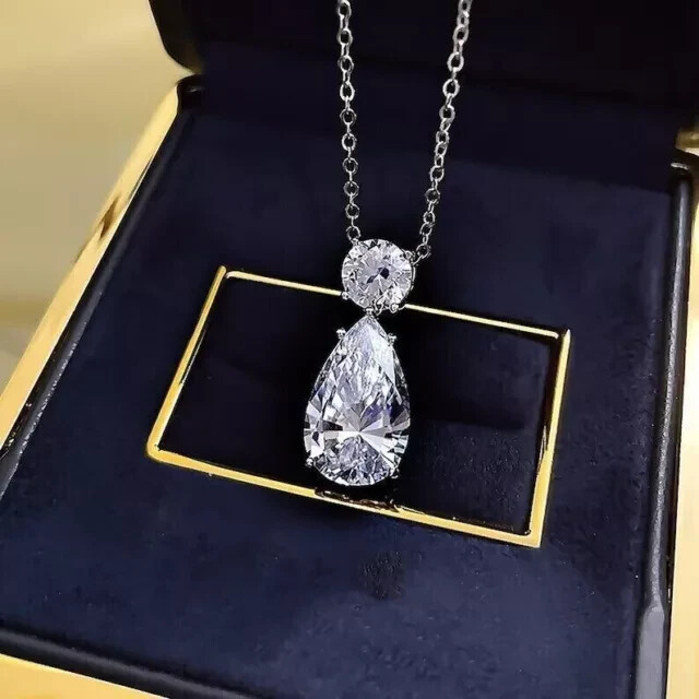 4Ct Pear Cut Real Moissanite Solitaire Pendant Necklace 925 Sterling Silver