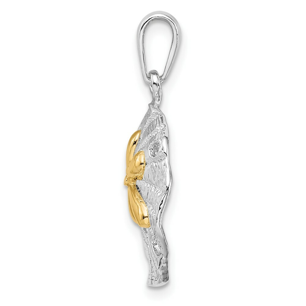 Sterling Silver Textured Sand Dollar w/14K Yellow Gold Accent Pendant