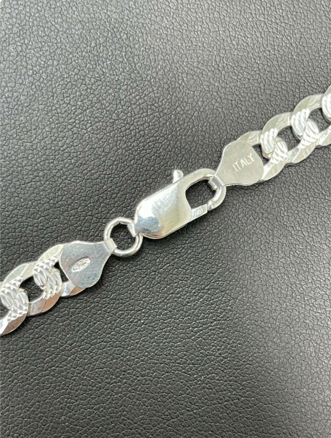 Real 925 Sterling Silver Mens Diamond Cut Curb Cuban Chain Bracelet or Necklace