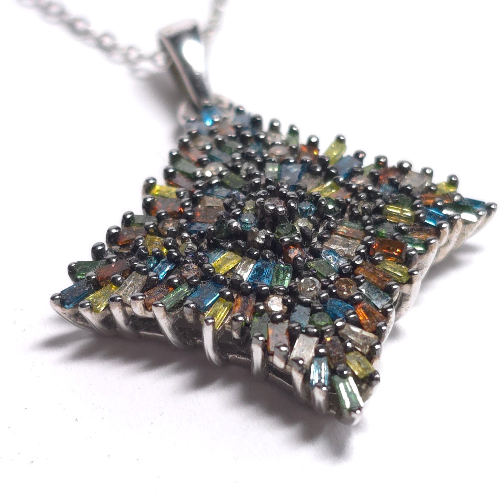 STS Multicolor (IR) Diamond 925 Silver Pendant w/ Chain 20in