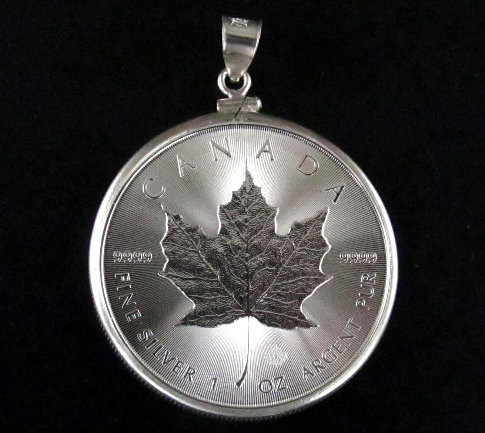 Coin Pendant 2023 1 Oz Silver Canada Maple Leaf Coin Edge Sterling Silver Bezel