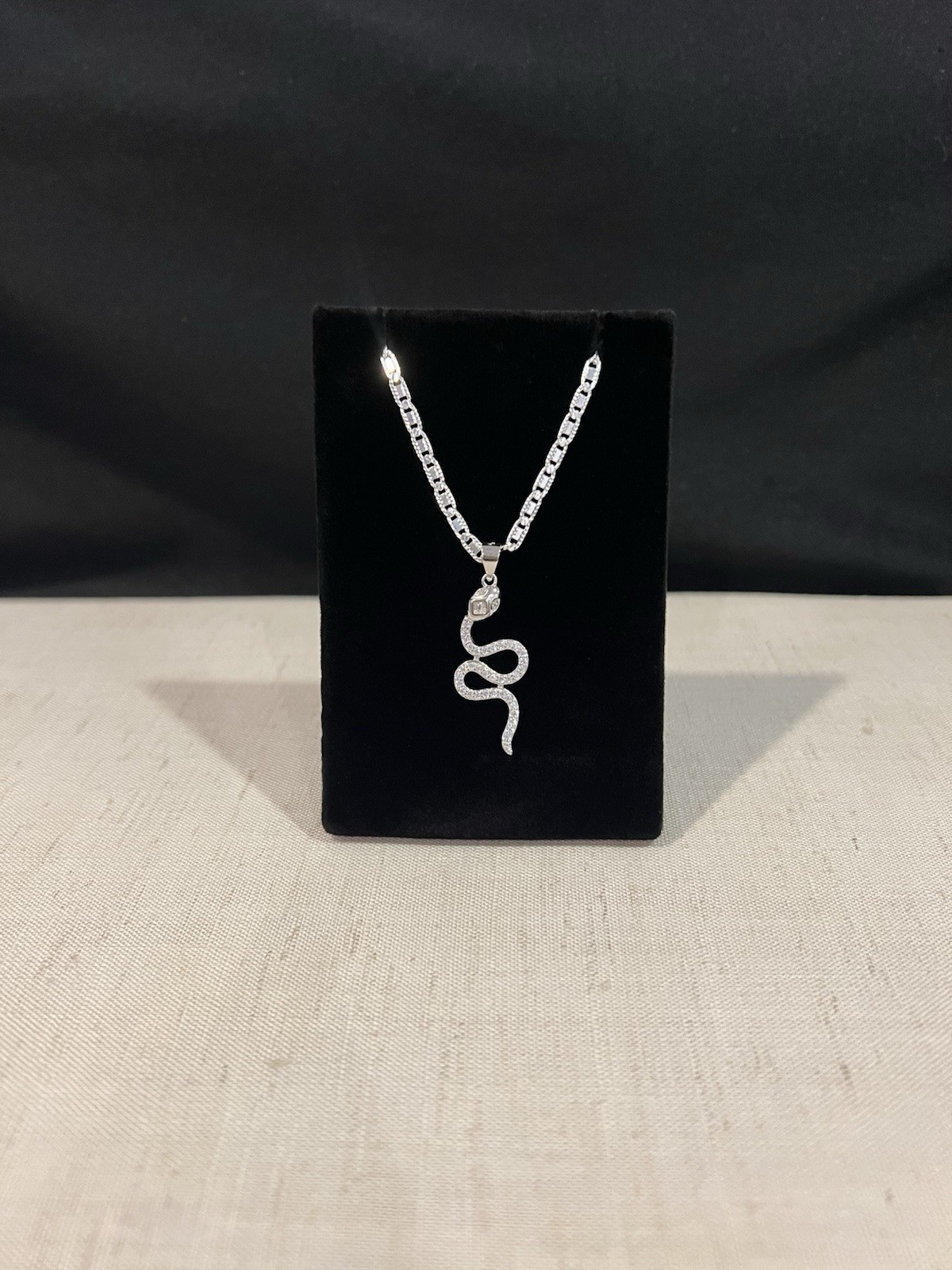 925 Sterling Silver Women Men Cobra Snake Serpent CZ & Valentino Chain