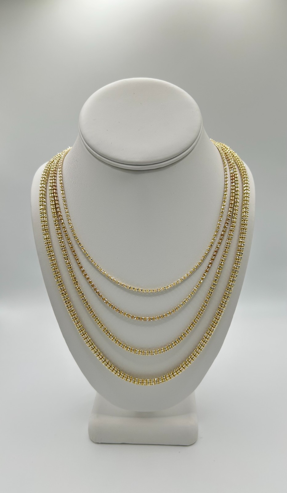 14k Diamond Cut Ice Link Two Tone Chain Real Yellow & White Gold 22”-26”