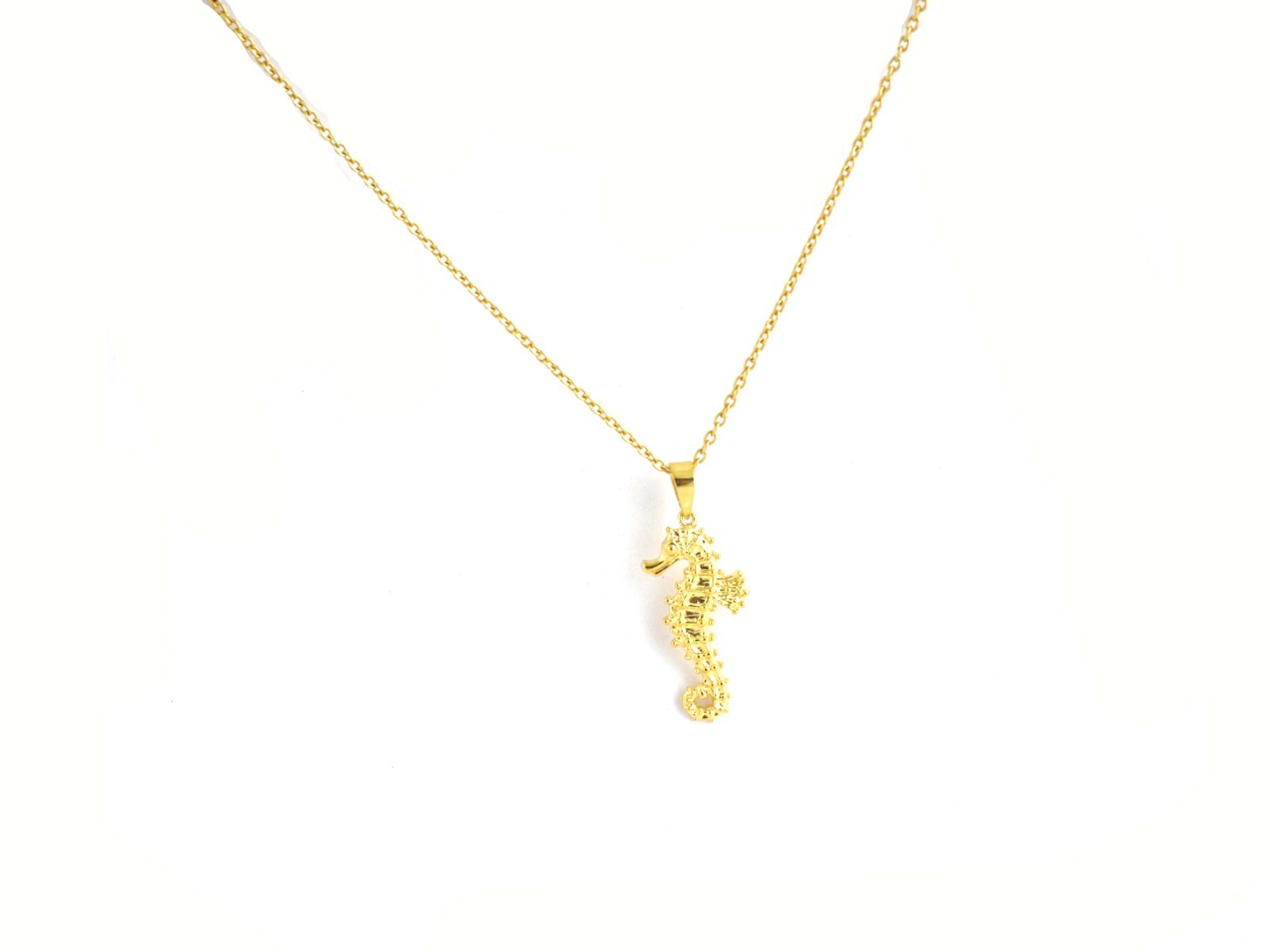925 Sterling Silver Gold Sea Horse Unisex Pendant Birthday Gift For Her/Him