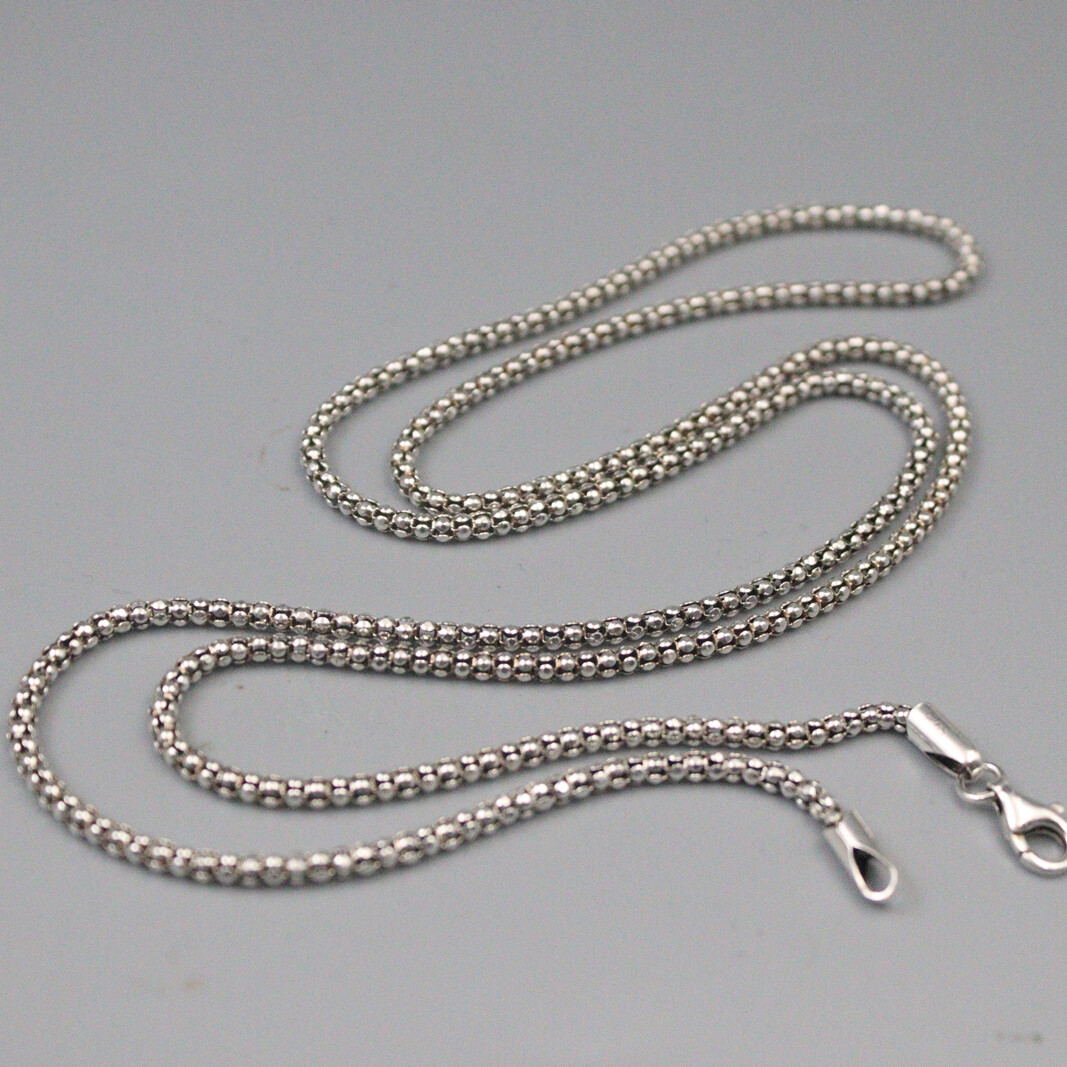 Pure 925 Sterling Silver Necklace Men Women 2mm Width Popcorn Link Chain 18-26in