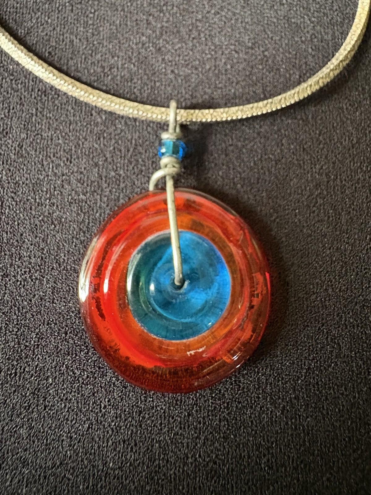 Eye Candy Signed Glass Pendant .925 Sterling Silver Box Chain Necklace 24”