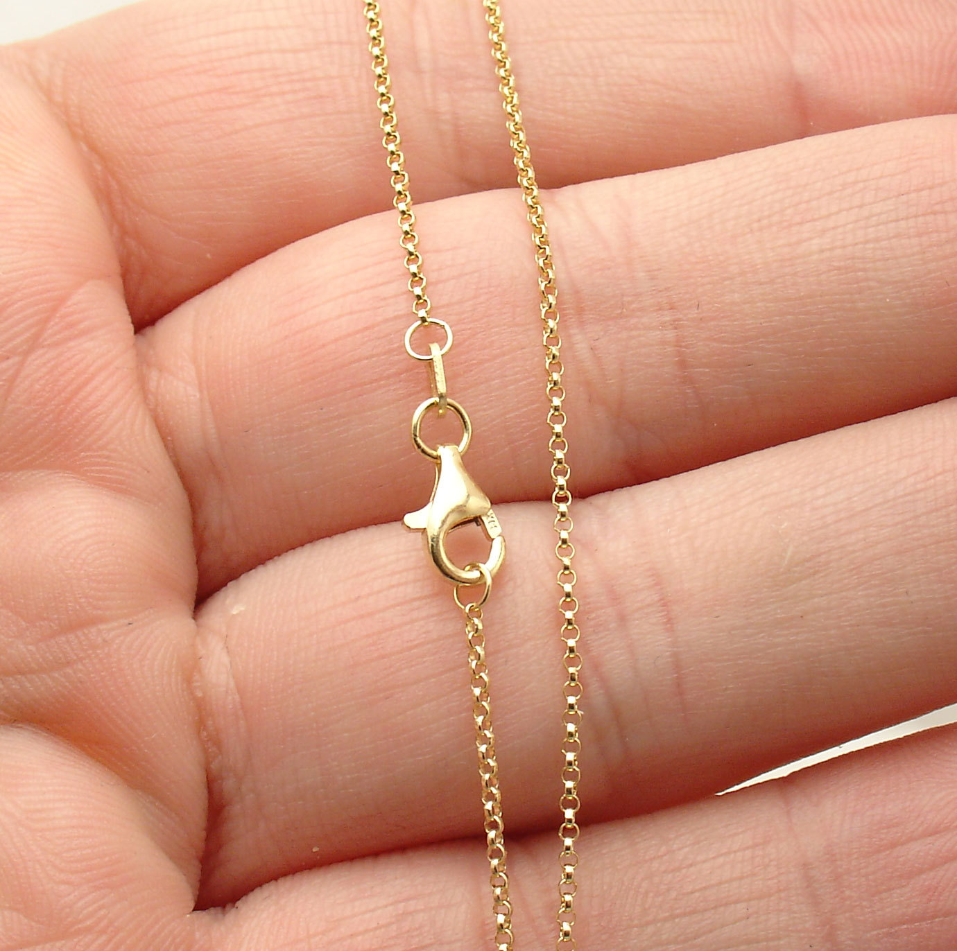 1.1mm Diamond Cut Rolo Chain Necklace Lobster Clasp Real Solid 14K Yellow Gold